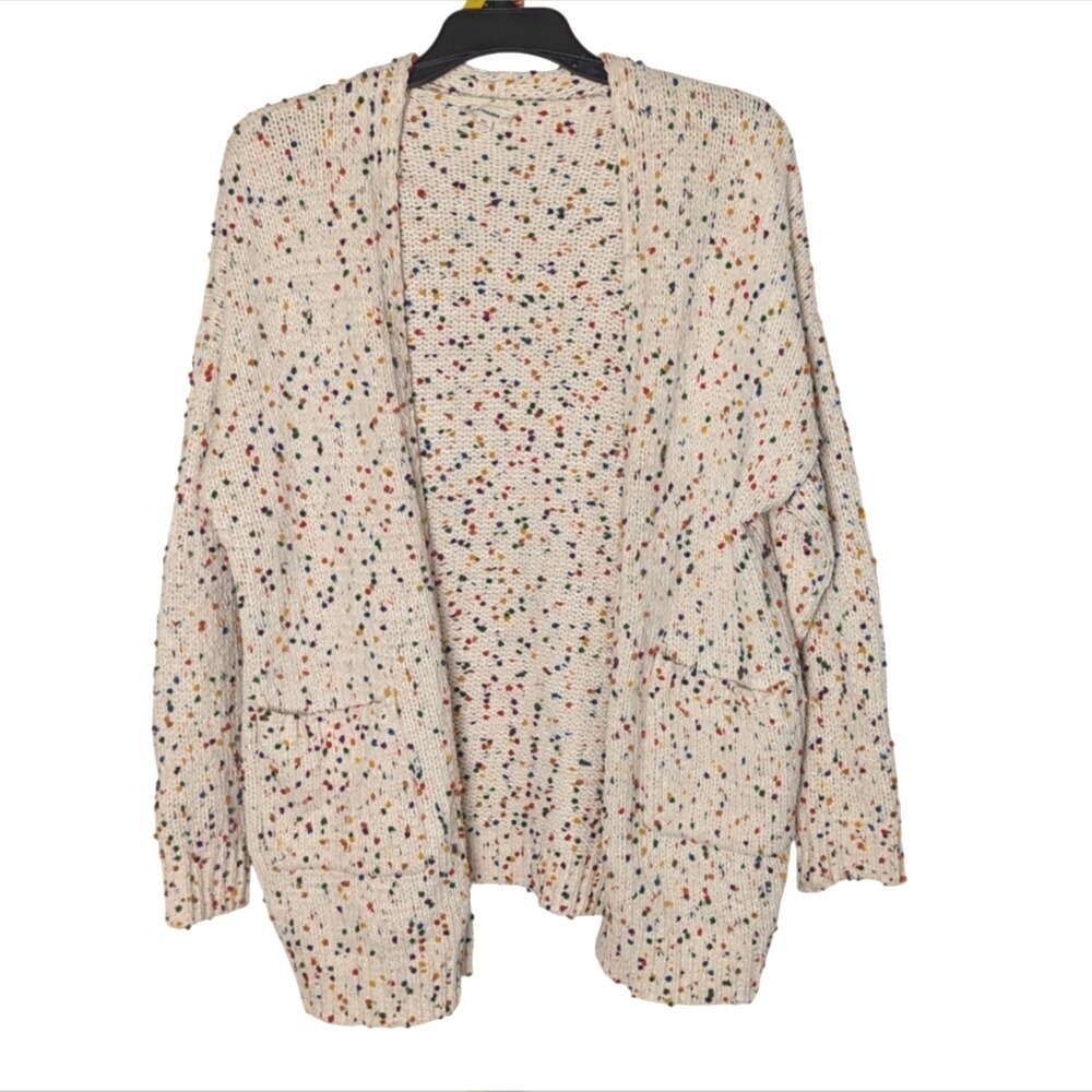 Speckled‎ Rainbow Knit Chunky Sweater Cardigan Size M/L Boho Retro Maximalist